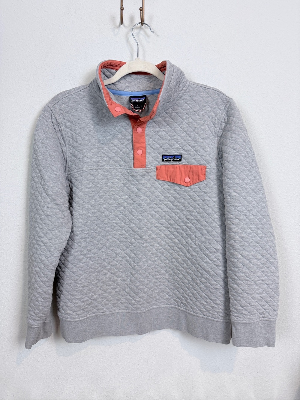 Patagonia Organic Cotton Quilted Snap Pullover Drifter Grey M